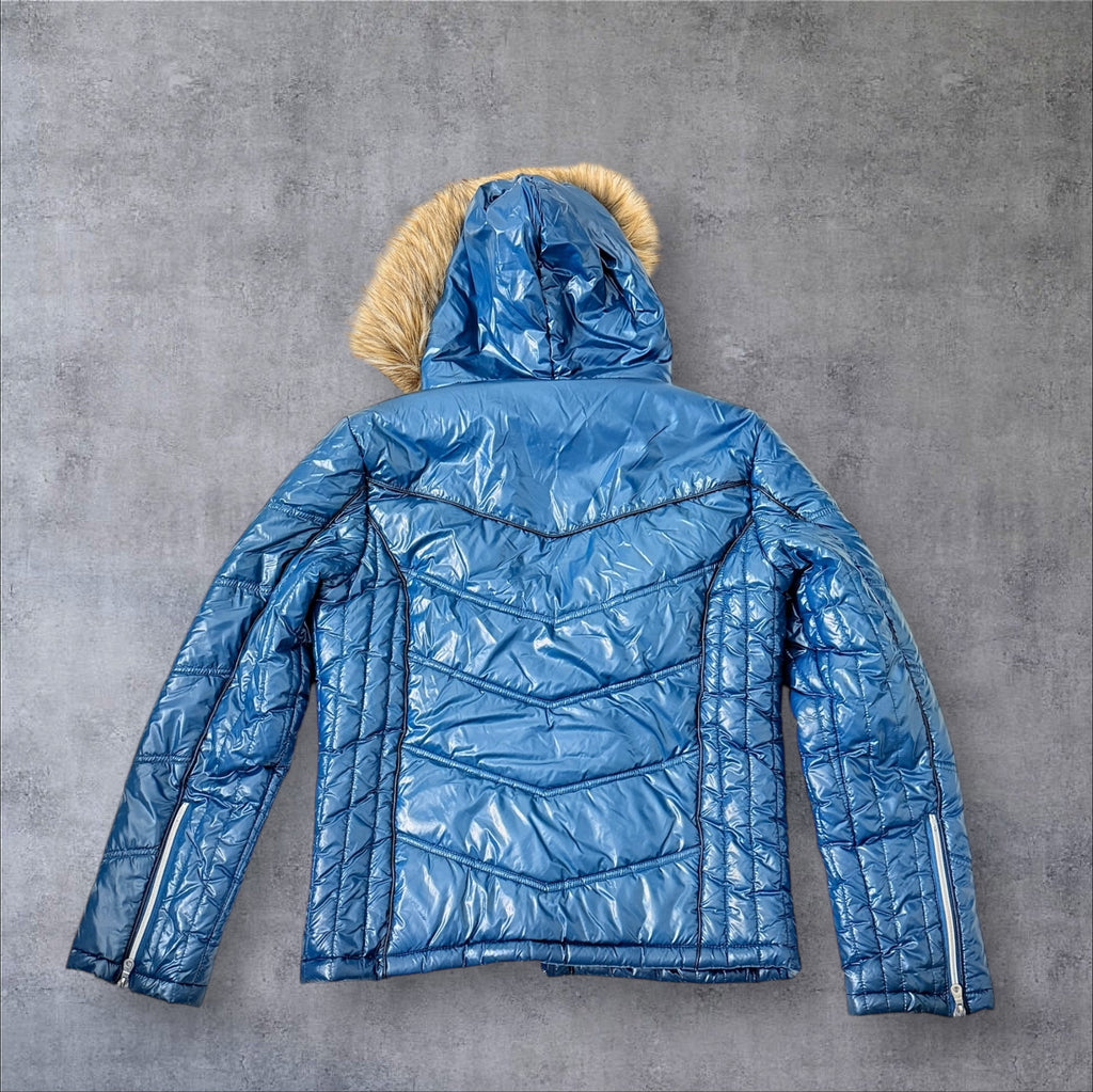Blue Semantic Design Fur Puffer