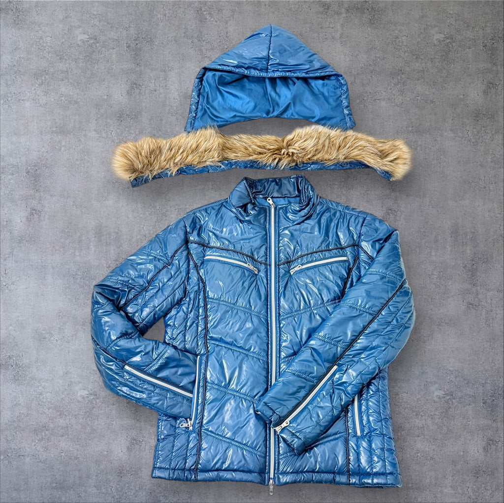 Blue Semantic Design Fur Puffer