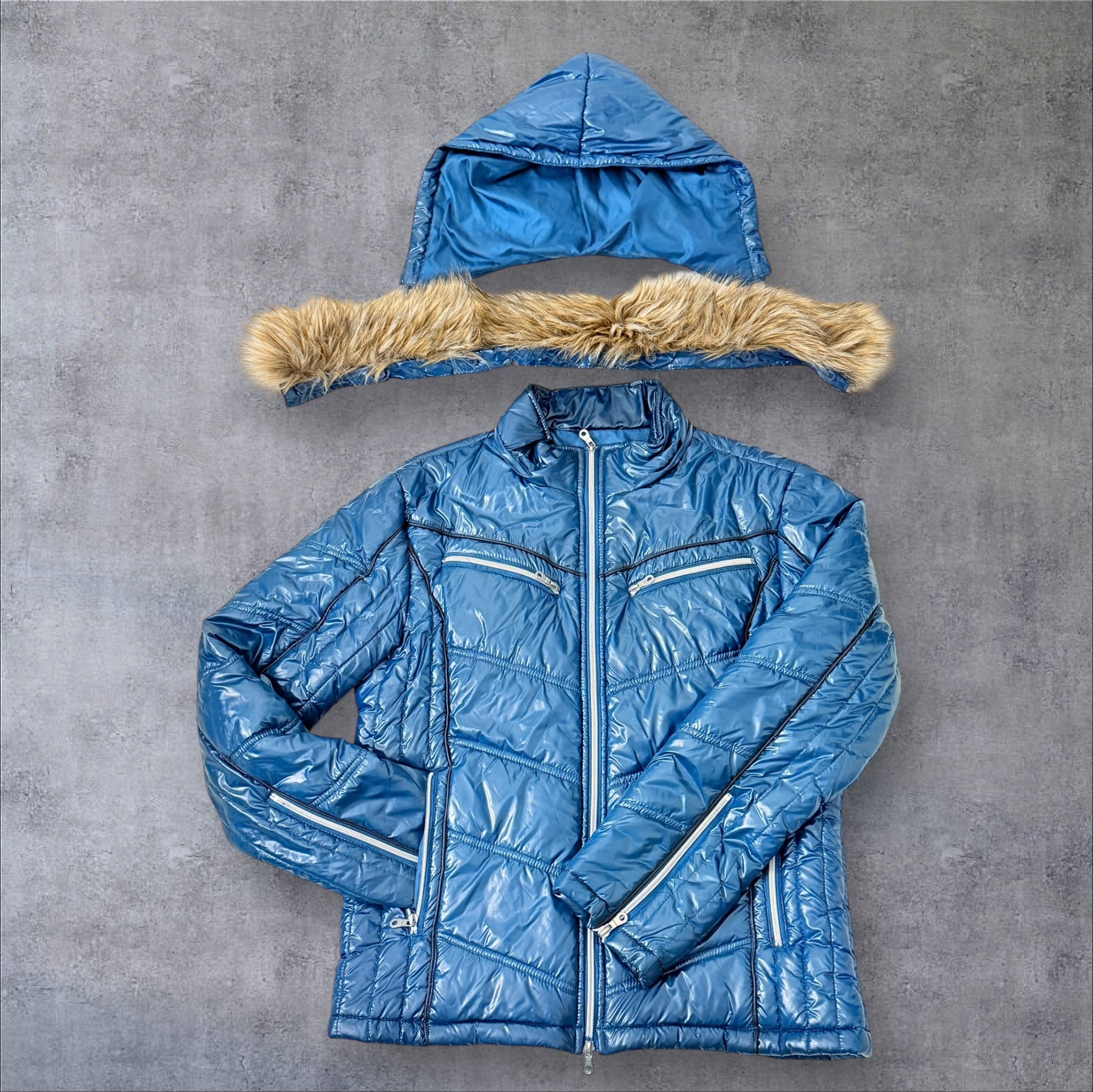 Blue Semantic Design Fur Puffer