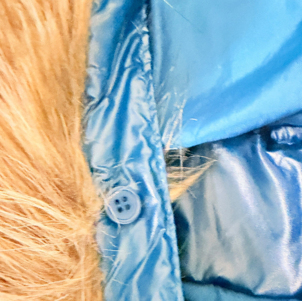 Blue Semantic Design Fur Puffer